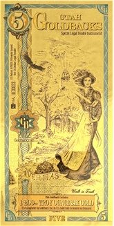 5 Utah Goldback — 1/200TH TROY OZ 24K GOLD