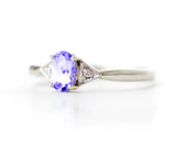 14K Solid White Gold RING WITH DIAMONDS & TANZANITE