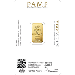 5 Gram PAMP Suisse Gold Bar (In Assay)