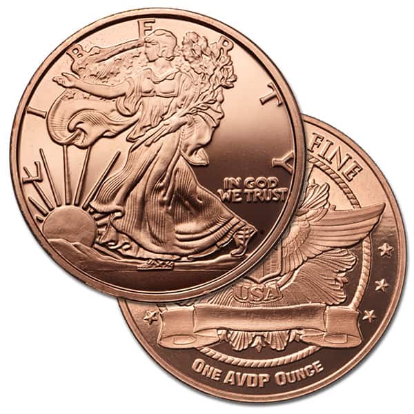 20-PACK 1 oz ADVP .999 BEAUTIFUL WALKING LIBERTY PURE COPPER ROUNDS