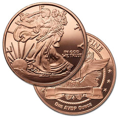 x 3 Copper Walking Liberty Round - 1 AVDP Oz, .999 Pure Copper