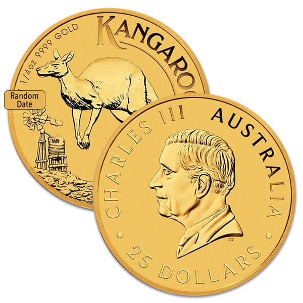 1/4 Oz Gold Australian Kangaroo, King Charles III - .9999 Pure (Random Date)