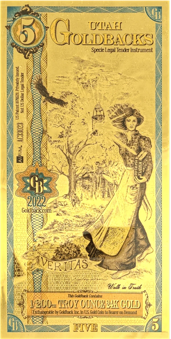 5 Utah Goldback — 1/200TH TROY OZ 24K GOLD